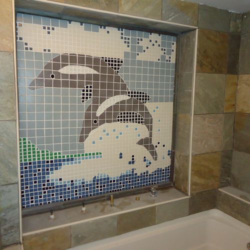 Custom Tile Mosaic with slate surround in Jacuzzi 