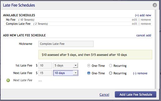 Add one or multiple late-fees, to be assessed at d