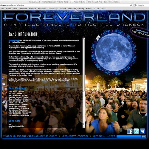 Website design for local tribute band Neverland

h