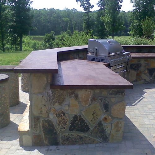 Close up of outdoor kitchen built from concrete