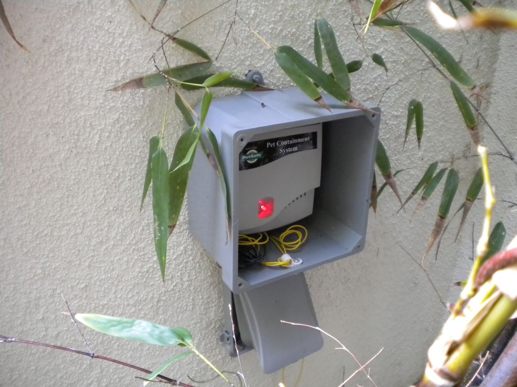 Electronic pet fence installed with weatherproof b