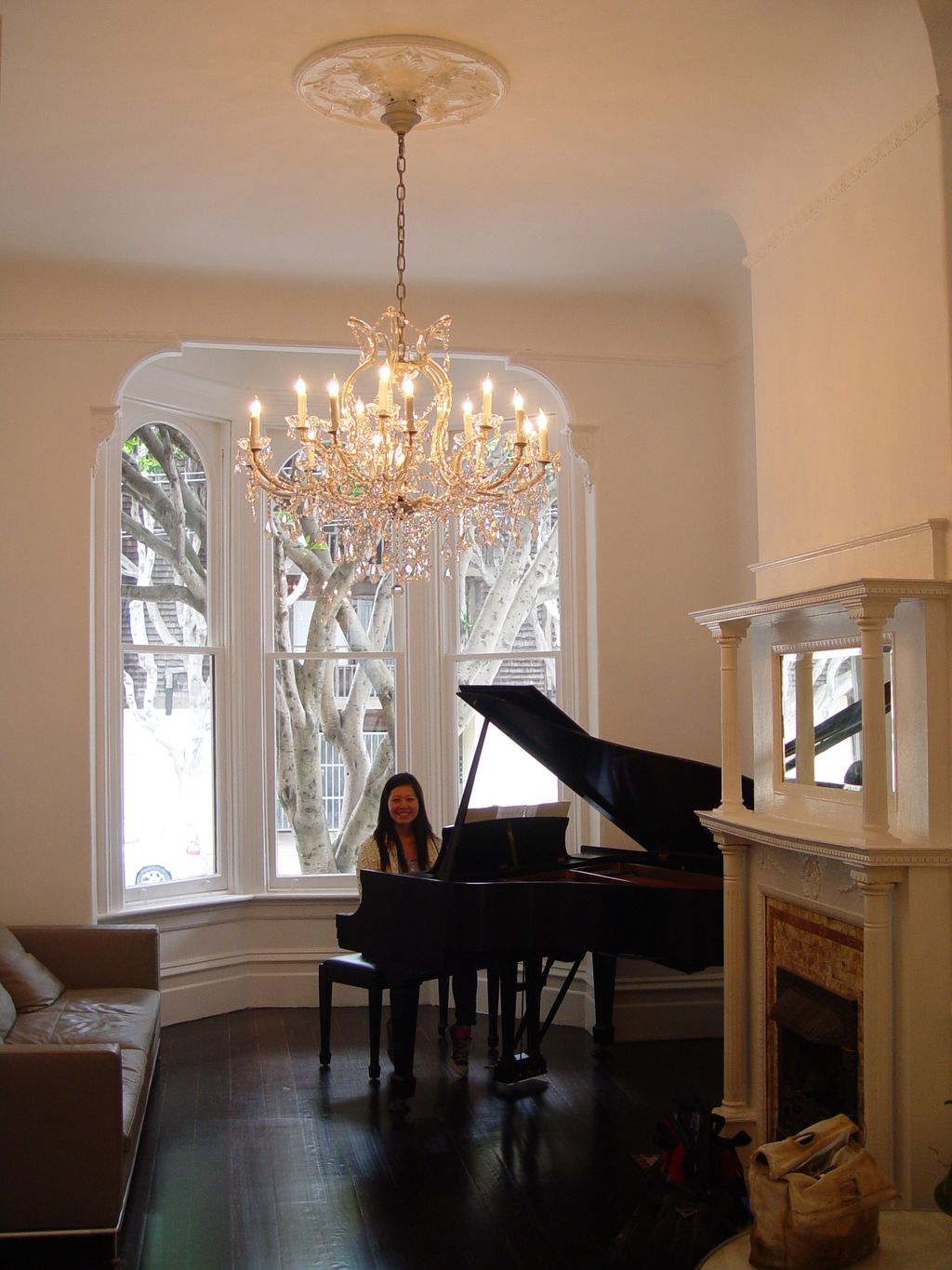 Chandelier wired and hung from gas tube fixture on