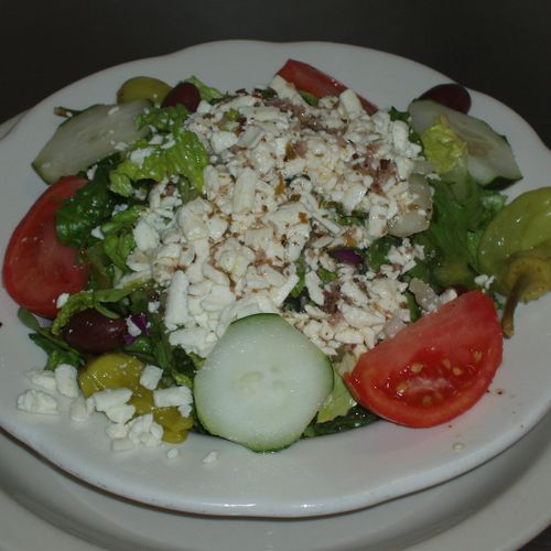 Homemade Greek Salad with potato salad