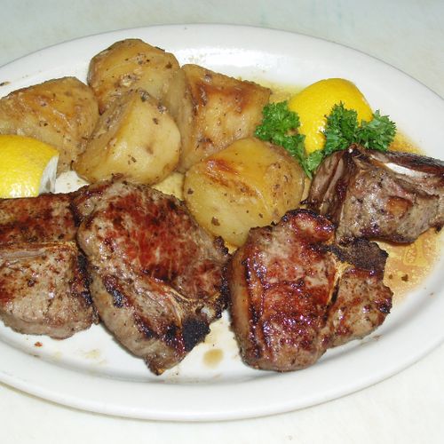 Char-broiled Lamb Chops with lemon oven roasted po