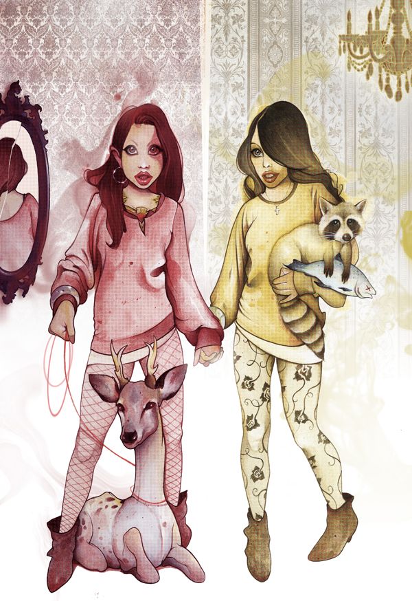 "Twinns" Mixed Media + Digital illustration