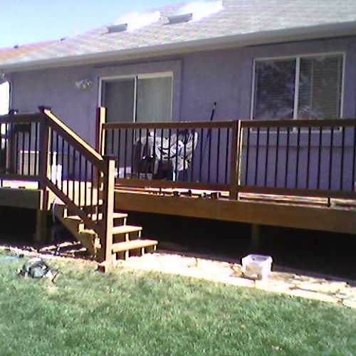 Deck leveled with new railing and lights installed