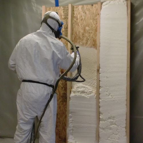Spray foam insulation being installed. This is an 
