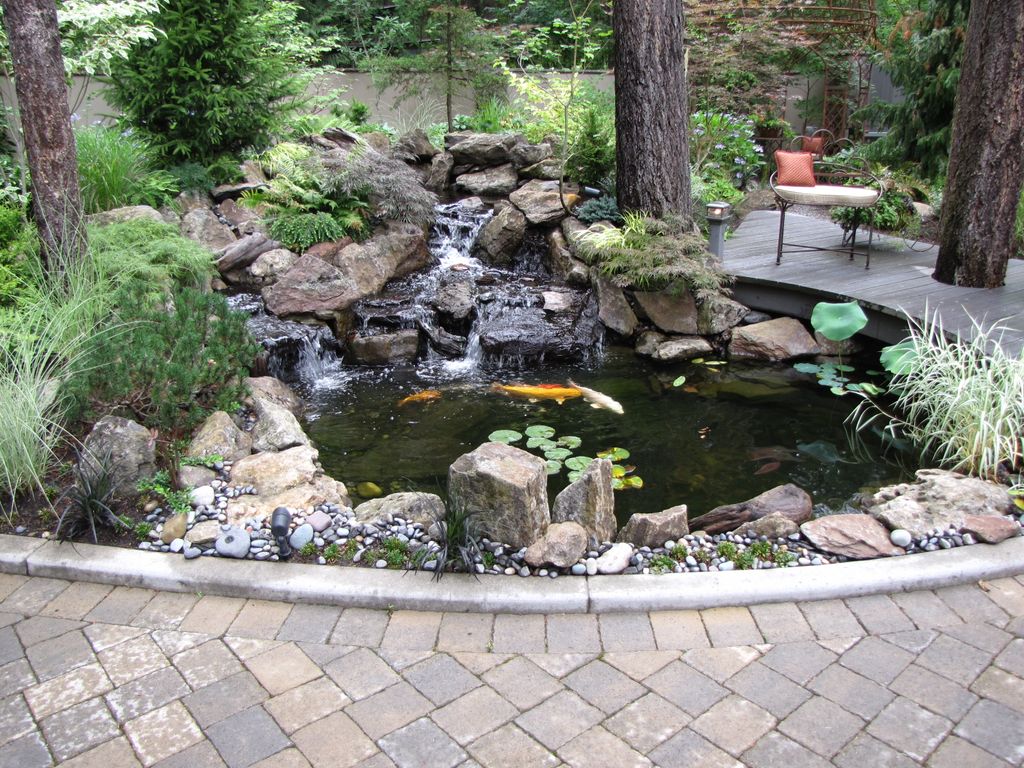 An award winning Koi pond and paver driveway.