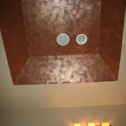 Faux copper leaf on tray ceiling