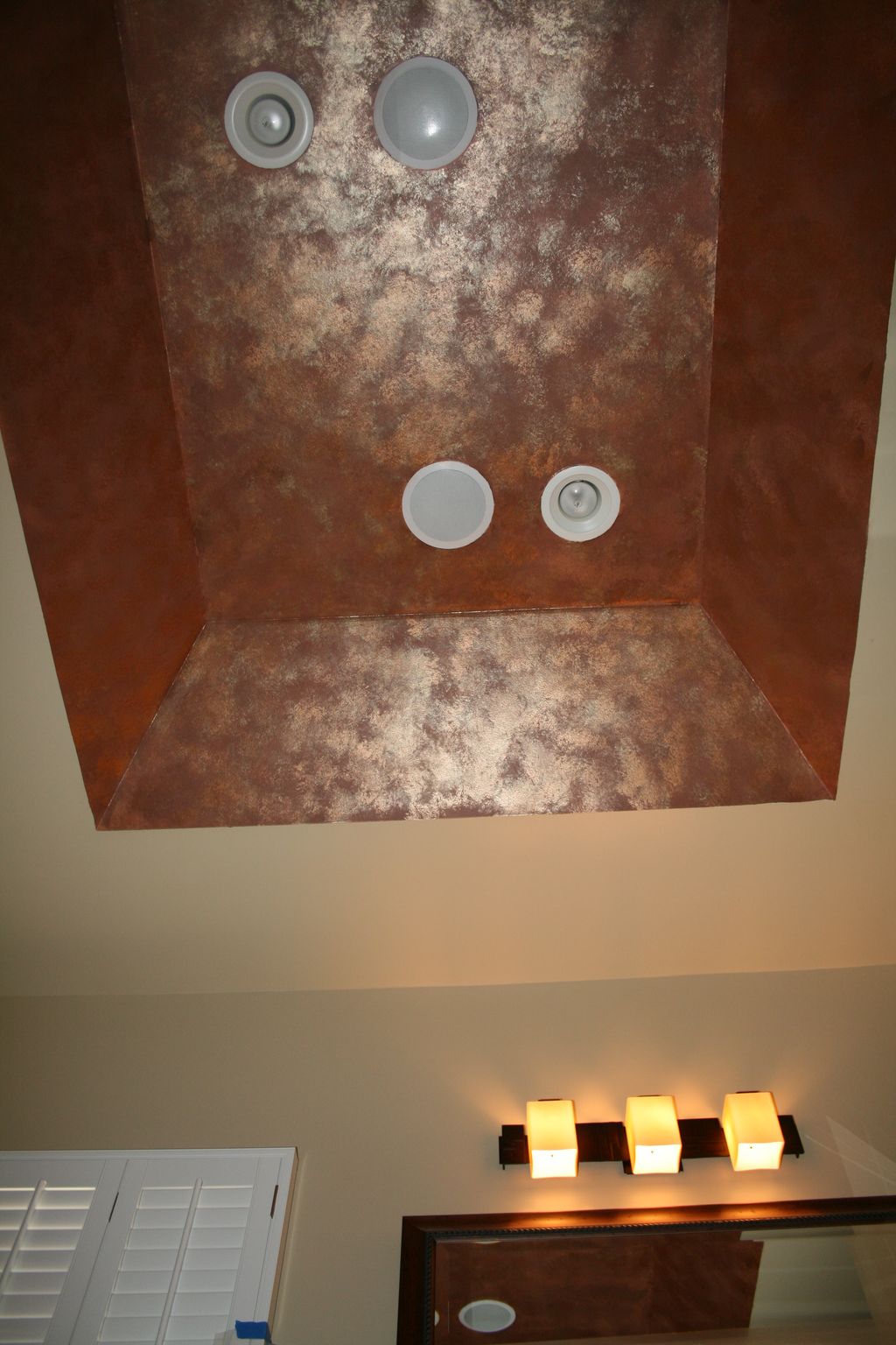 Faux copper leaf on tray ceiling