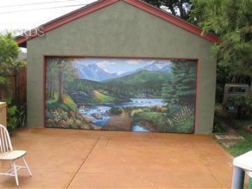 Mural on the garage door, designed by David, and c