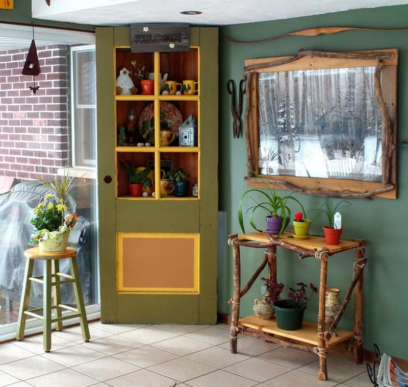 Corner shelf from an old farm door