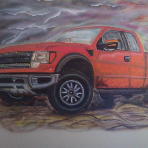 Ford Raptor Truck on a boy's room wall.