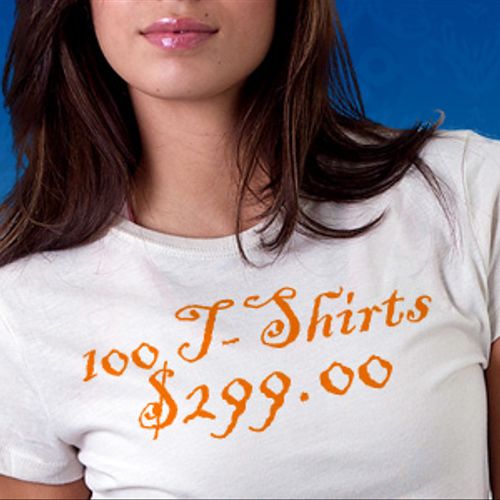 Web Special 100 White t shirts with a 1 color sing