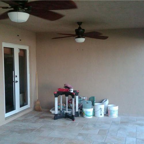 Tile and ceiling fans for patio