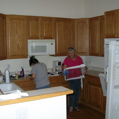 Intense clean of kitchen including appliances.