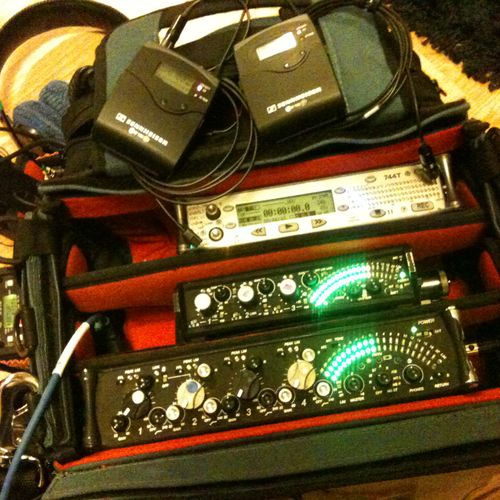 Typical Film Recording bag with Sound Devices and 