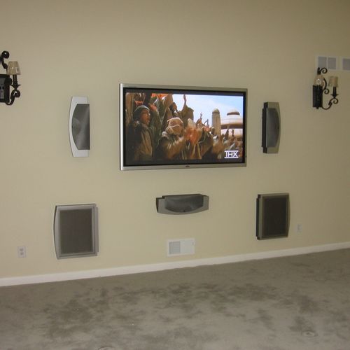 Media Room With In Wall Subwoofers