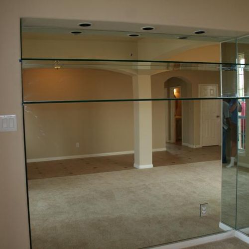 Mirrors with glass shelves