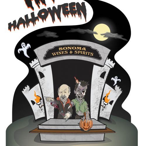 Halloween poster for a Sonoma Wine and Spirits sto