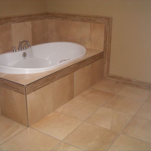 Floor, tub deck, and wall