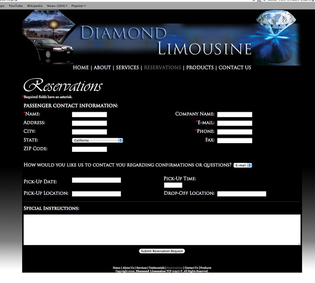Custom Websites for Limo services: Receive request