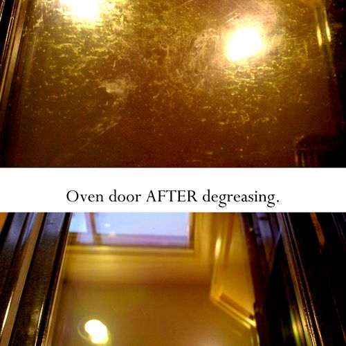 Oven door degreased scratch- and odor-free by Gree