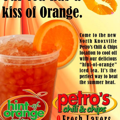 Petro's "Hint-of-orange" tea flyer.