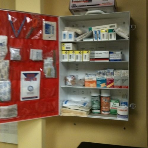 First Aid kits and cabinets.