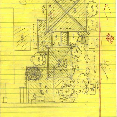 Drawings. Multi-level asian design walk deck with 