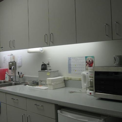 Dental lab with undercabinet lights