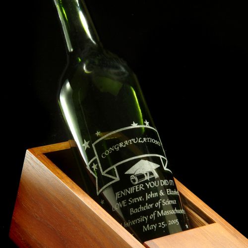 Wine bottle laser personalized with walnut gift bo
