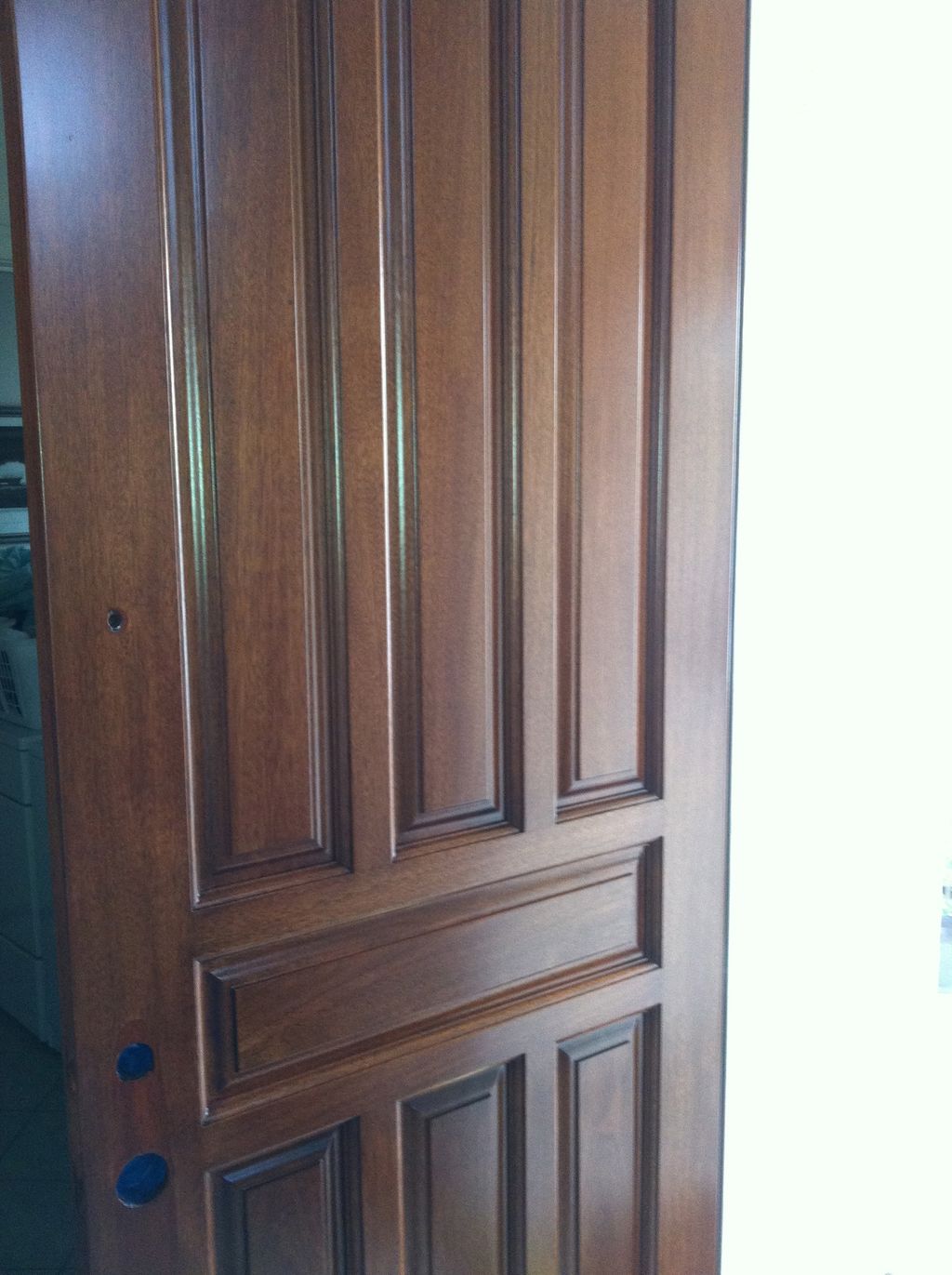 Mahogany door in exterior finish.