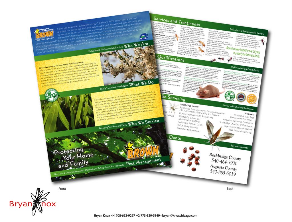 Brown Exterminating Co. Sales collateral design.