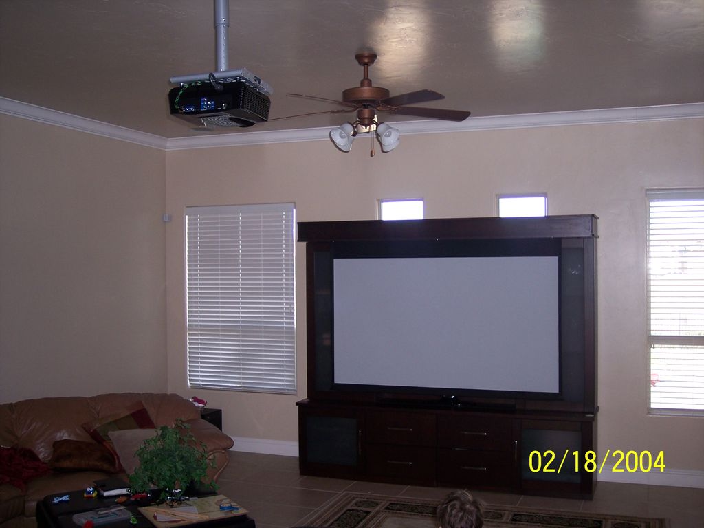 projector screen drops OVER TV screen. options peo