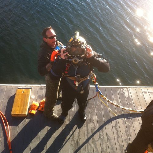 Diver ready for underwater inspection and underwat