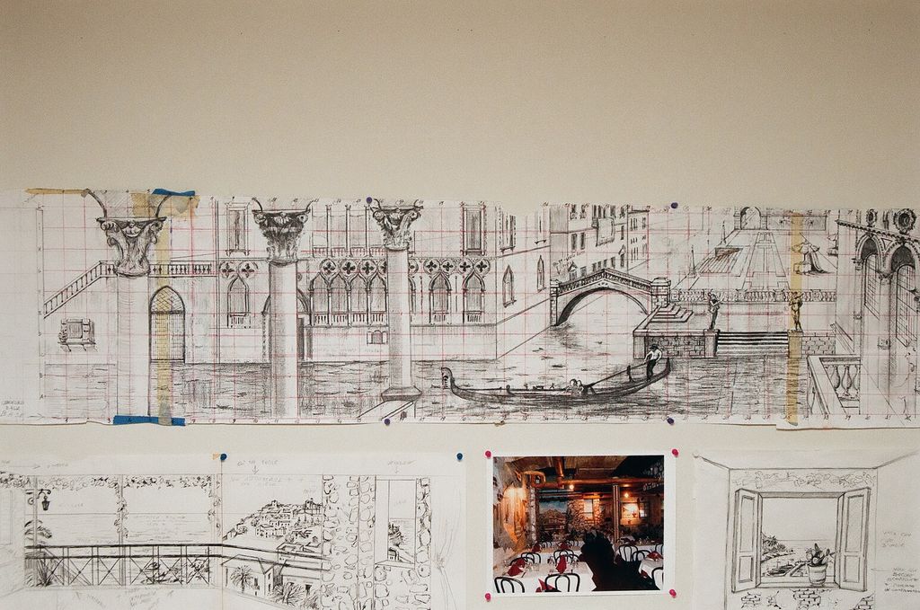 Preliminary drawing for large mural painting proje
