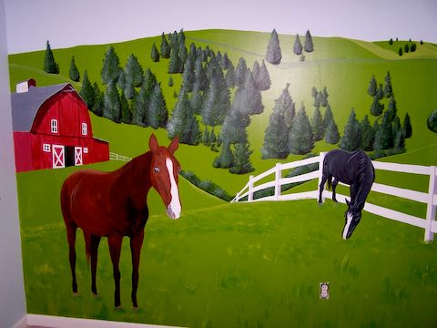 Child's horse pasture mural.