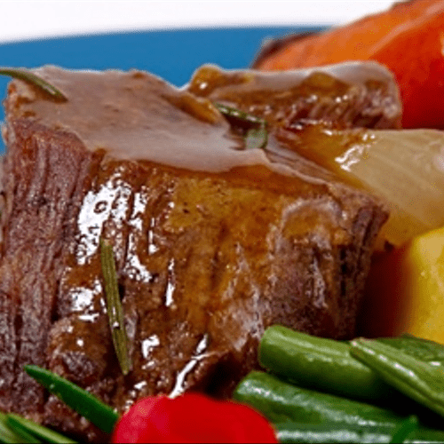 Pot Roast: Seasoned beef slow cooked in natural ju
