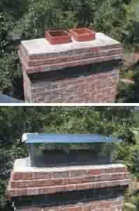 chimney showing before and after of chimney cap in