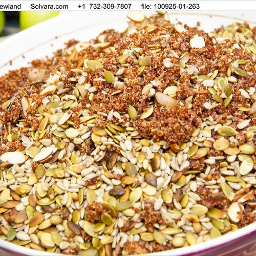 Red quinoa with nuts and seeds....
