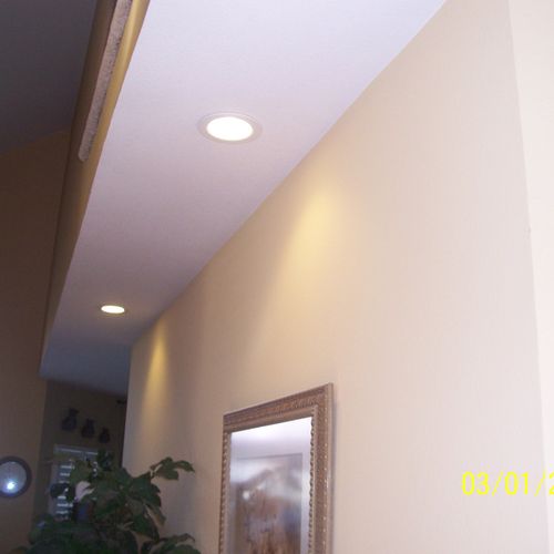 6 inch LED Recessed lights along a wall for accent