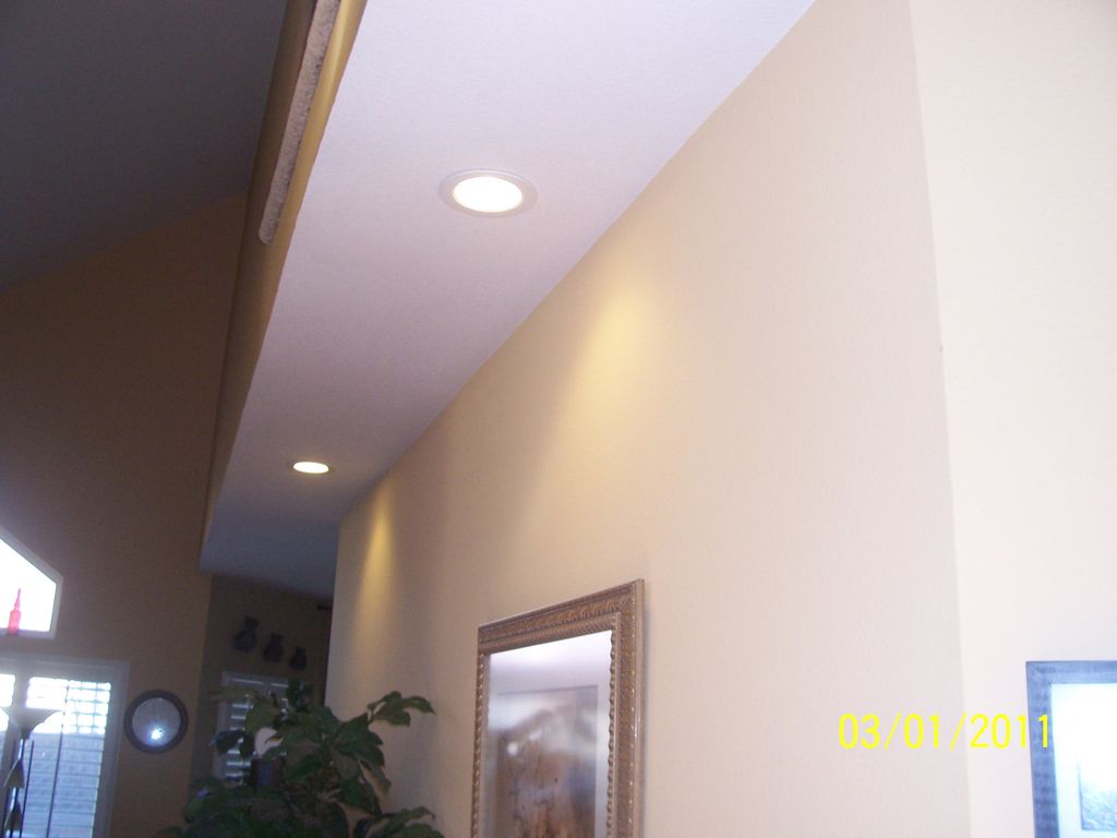 6 inch LED Recessed lights along a wall for accent