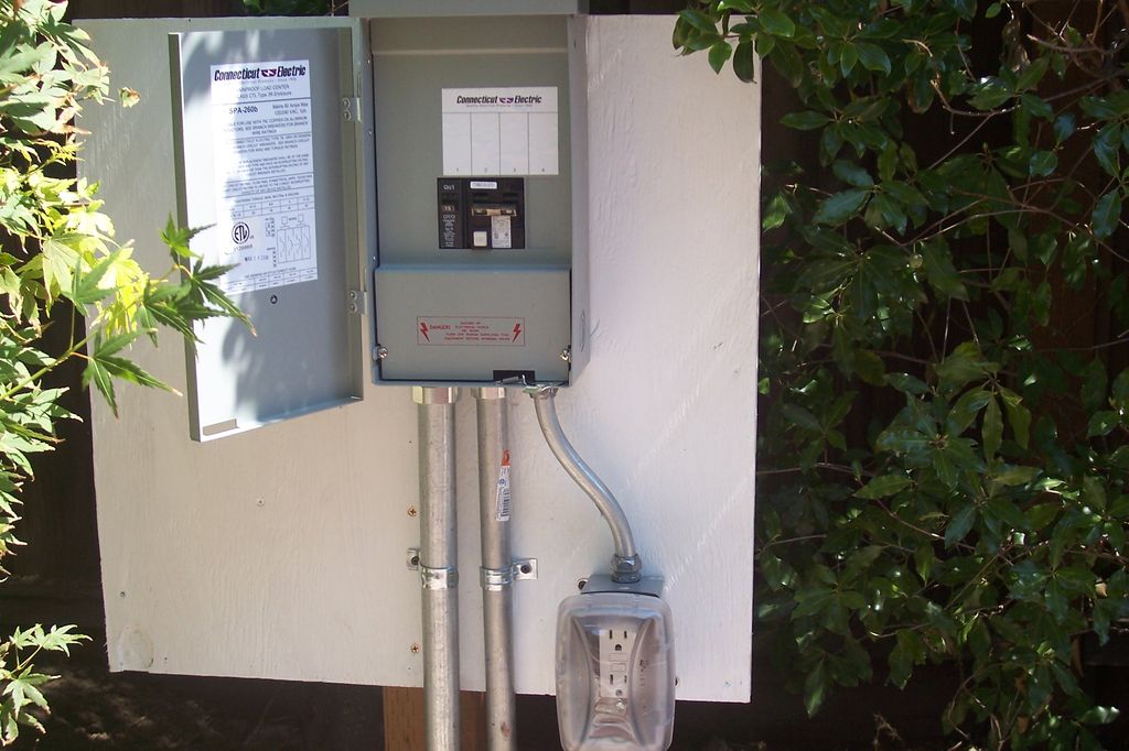 An exterior Subpanel for a hot tub. This is locate