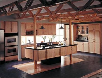 Custom made kitchen cabinets with island, wood flo