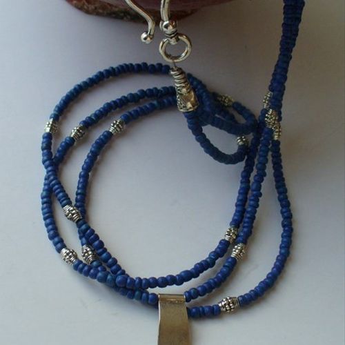 Thai pendant with three strand  blue coco beads an
