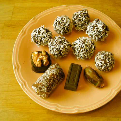 Dark Chocolate Dipped Date Nut Truffles