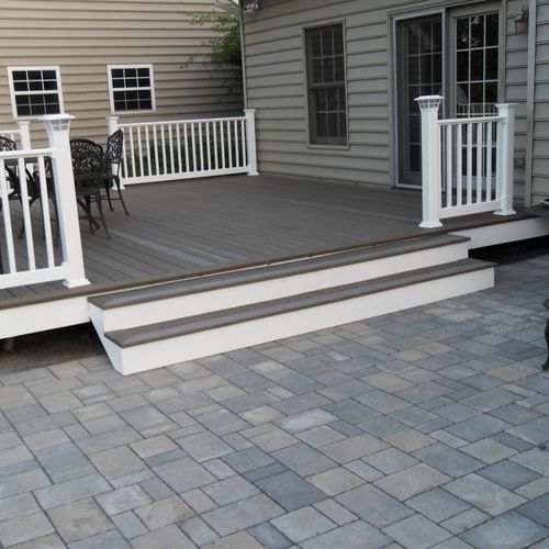 This is a custom deck built with Trex. The patio w