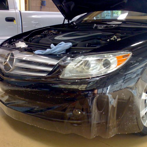 installation of clear paint protection on Mercedes