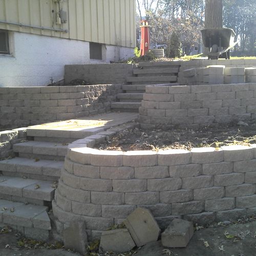 Retaining wall with steps through it.